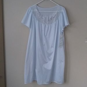 NEW Vintage Katz Floral Embroidered Nightgown L Blue